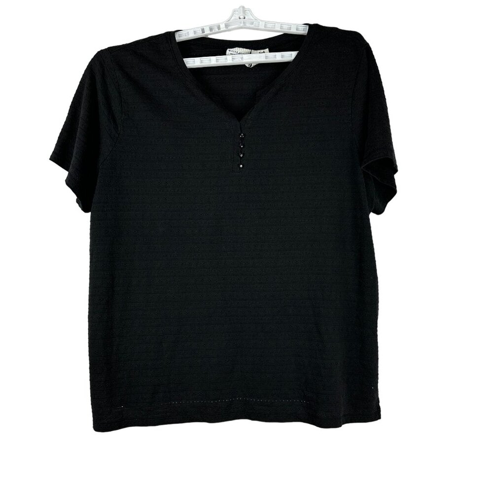 White Stag Womens Plus V-Neck Short Sleeve Black Textured Top Size 22W